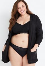 RMG Simply Comfy Wide Lace Trim Cotton Thong Panty, C106, small