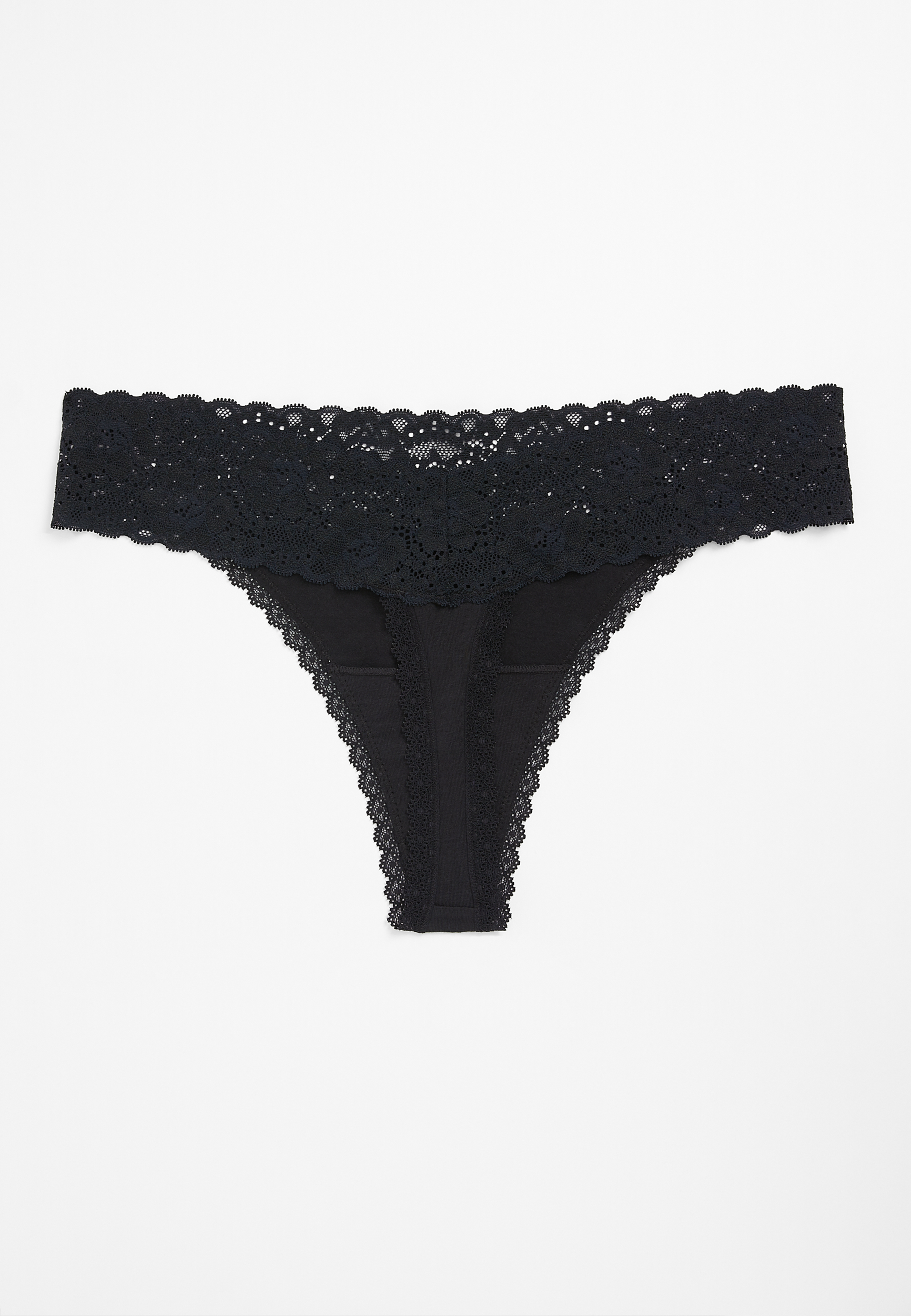 RMG Simply Comfy Wide Lace Trim Cotton Thong Panty, C106, large