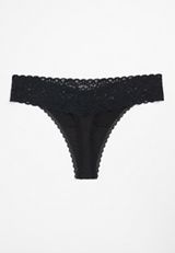 RMG Simply Comfy Wide Lace Trim Cotton Thong Panty, C106, small