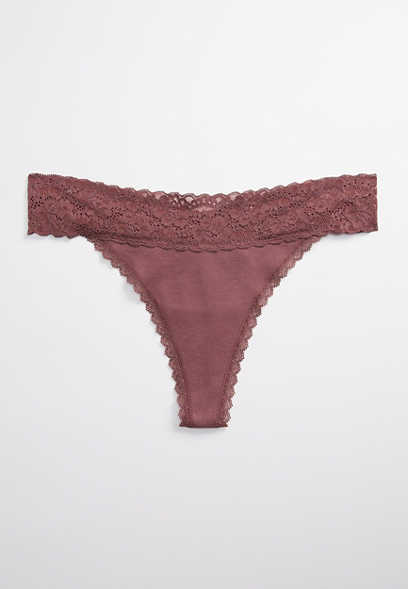 Simply Comfy Wide Lace Trim Cotton Thong Panty
