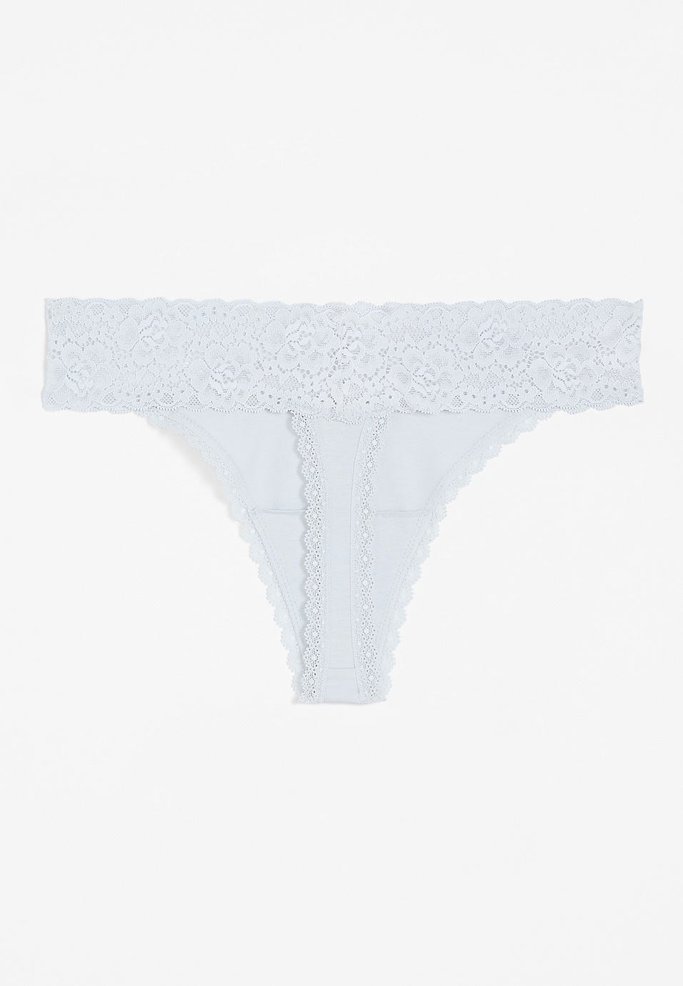 Cotton Essentials Lace-Trim Mid-Rise Thong Panty in Green