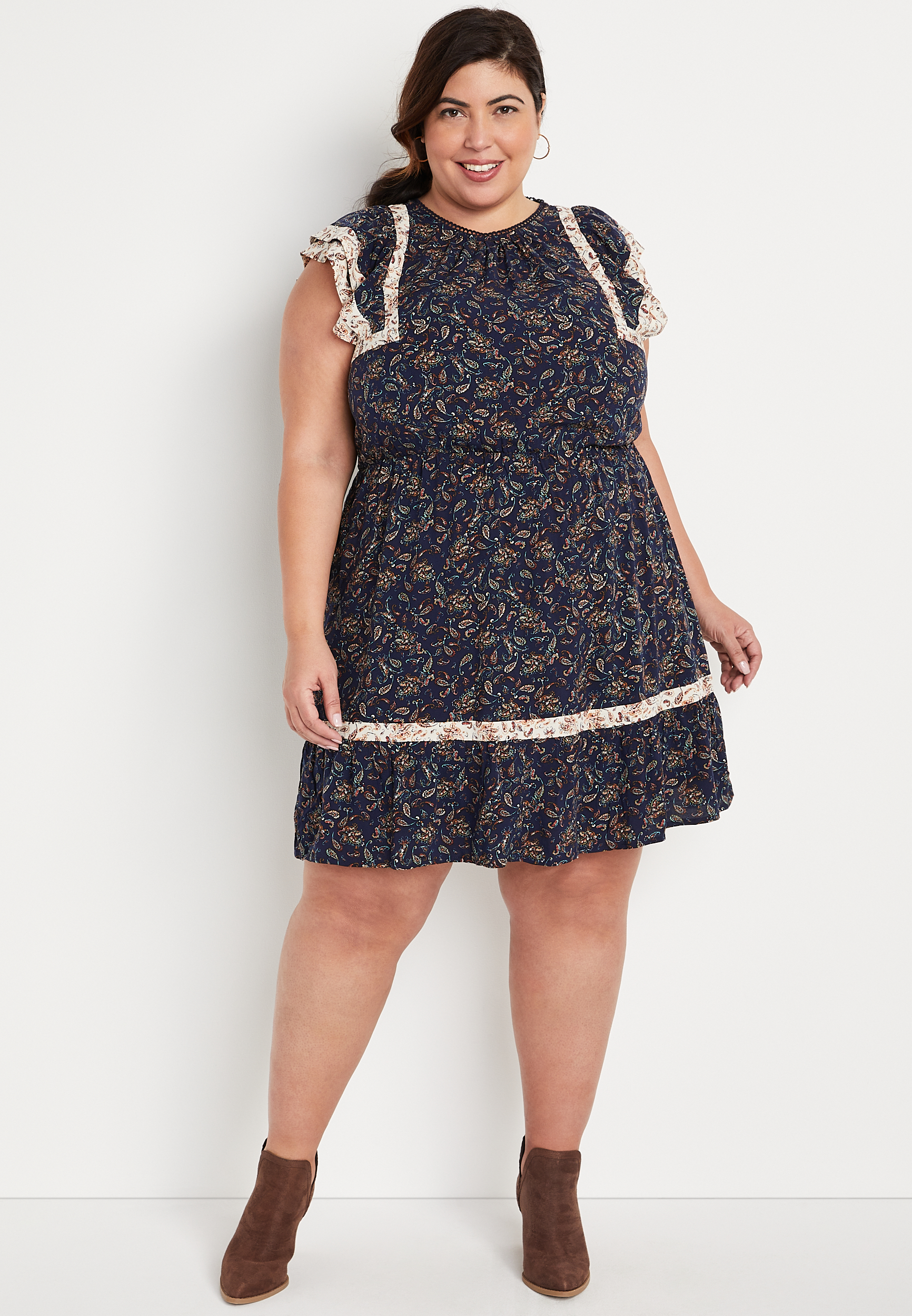 Plus Size Blue Paisley Mini Dress | maurices