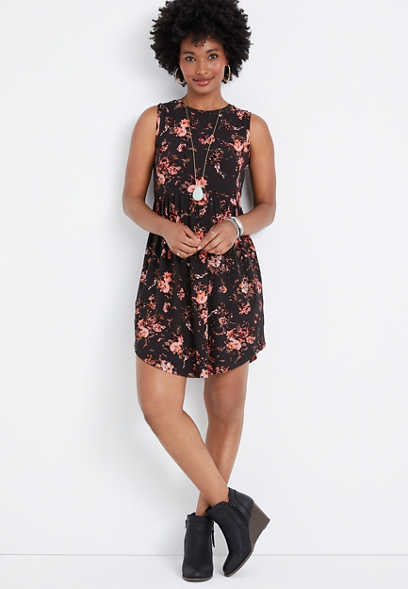 24/7 Floral Empire Waist Fit and Flare Mini Dress