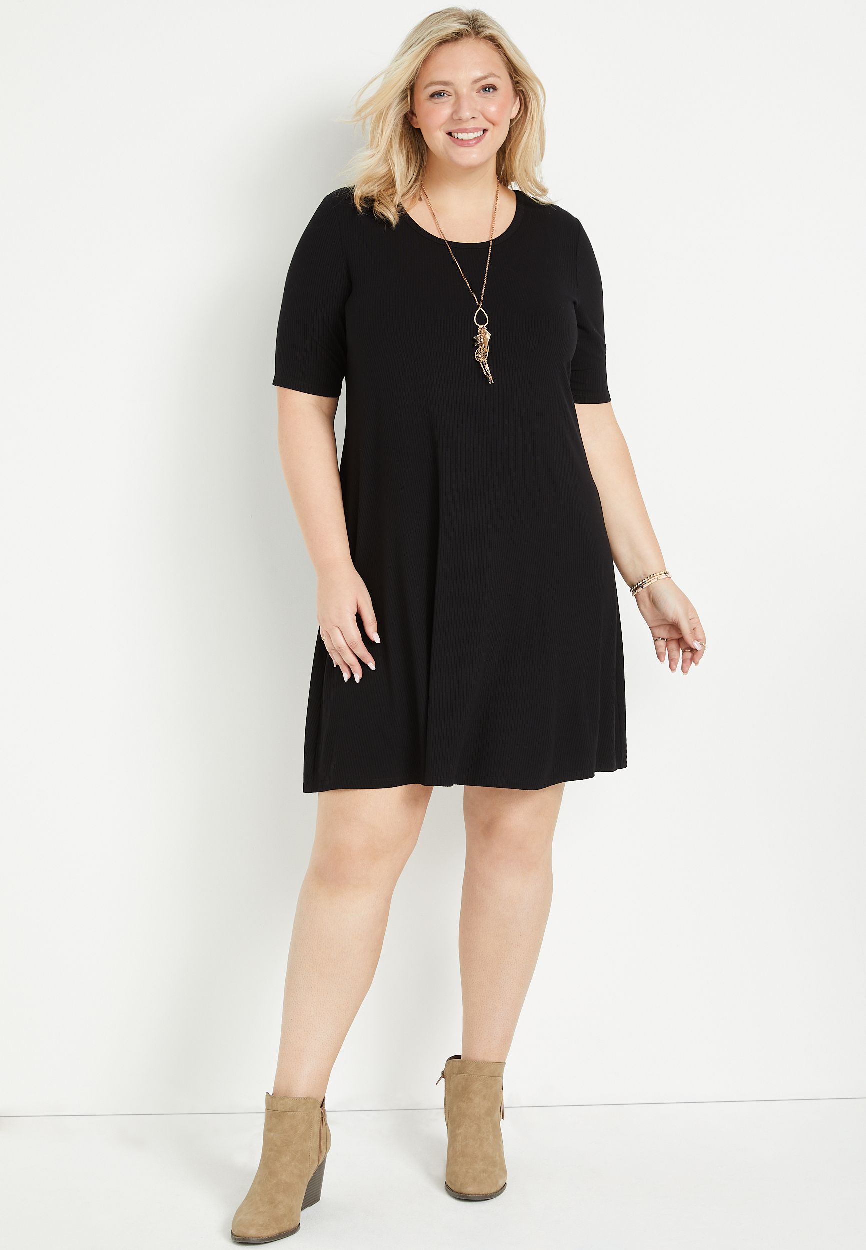 Plus Size Black Ribbed Mini Dress | maurices