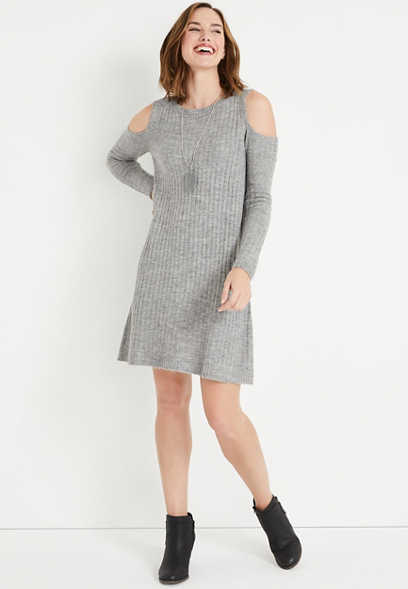 Cozy Gray Cold Shoulder Mini Dress