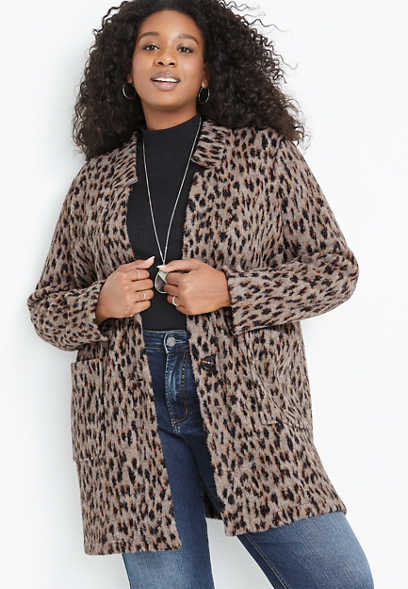 Plus Size Leopard Cozy Coatigan