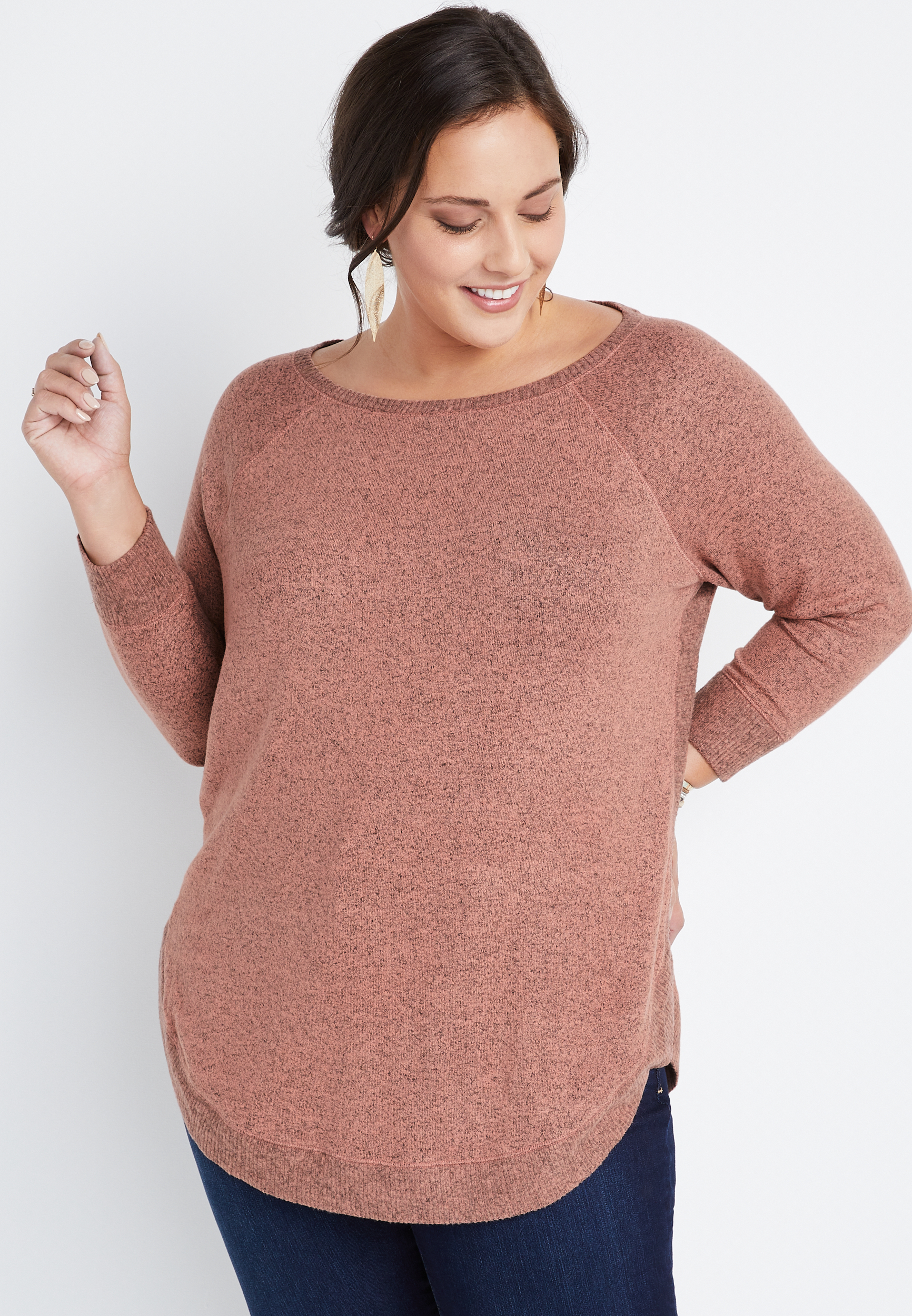 Plus Size Haven Cozy Pink Crew Neck Sweatshirt | maurices