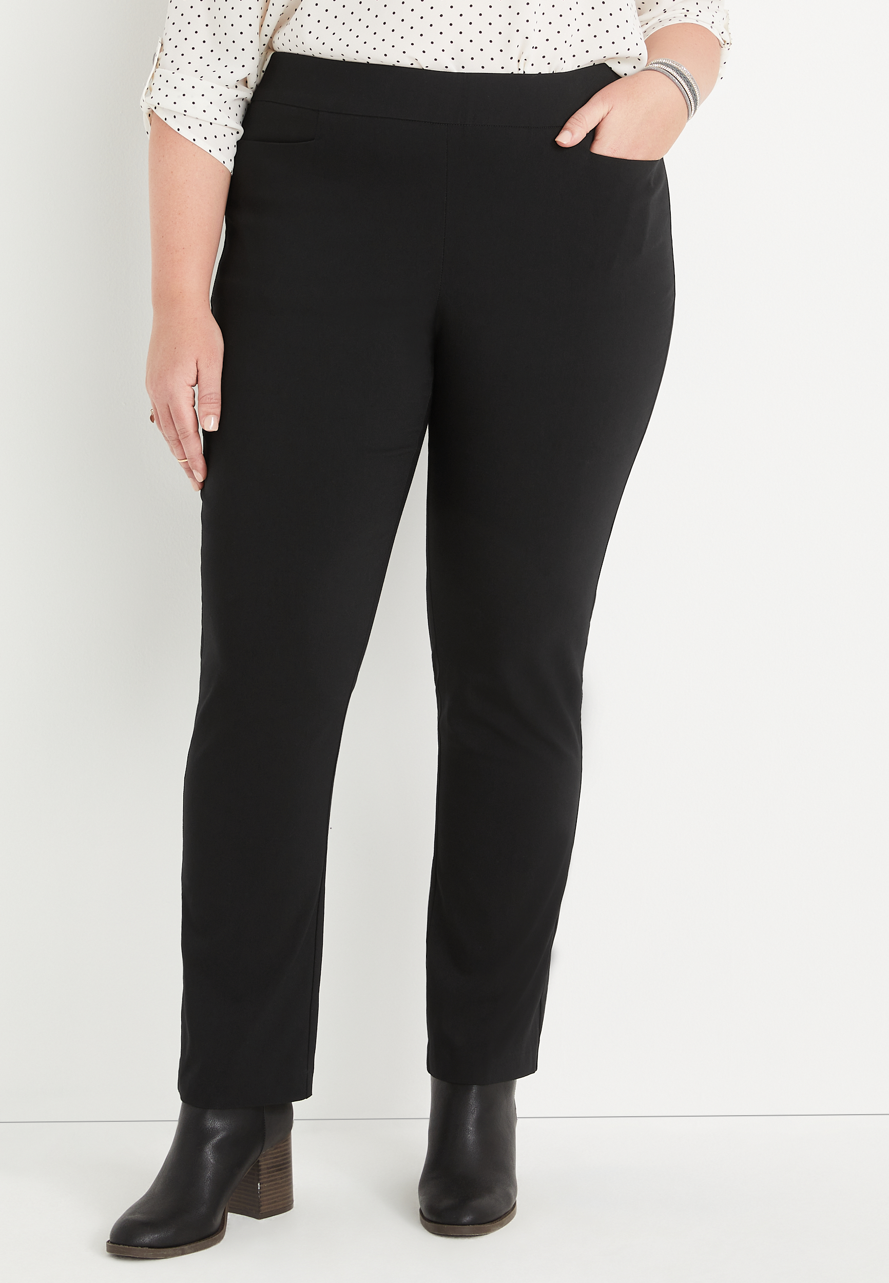 Plus Size Black Bengaline Straight Mid Rise Pant | maurices