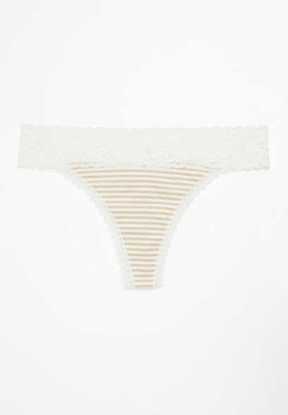 Simply Comfy Neutral Stripe Cotton Thong Panty