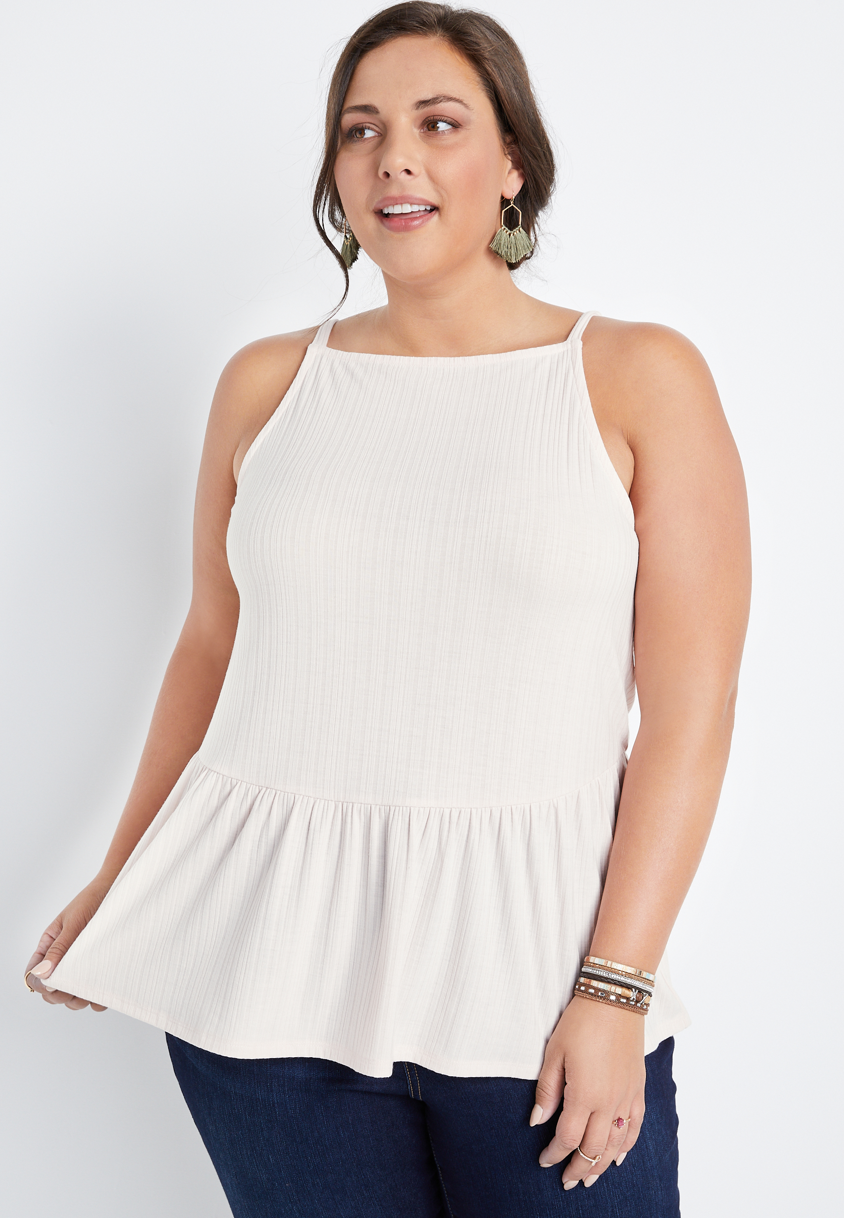 Plus Size Light Pink Peplum Tank Top | maurices