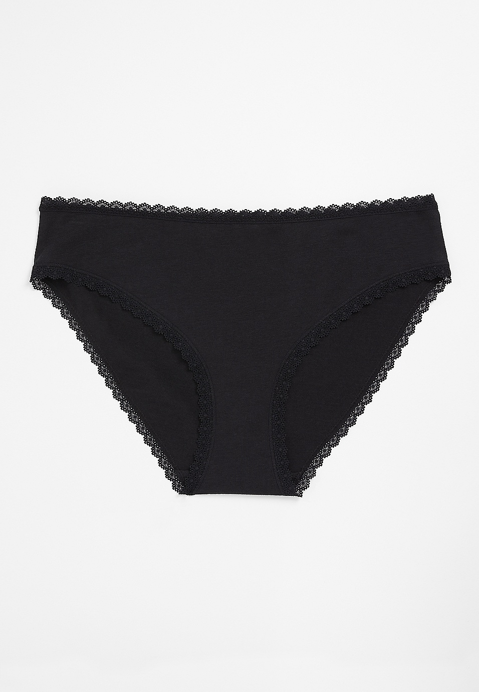Cotton Essentials Lace-Trim High-Leg Bikini Panty in Black