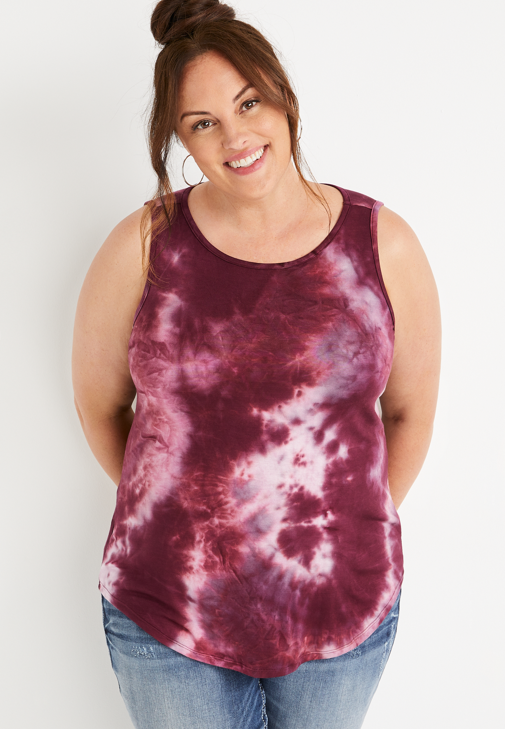 Plus Size 247 Burgundy Tie Dye High Neck Tank Top Maurices 1381