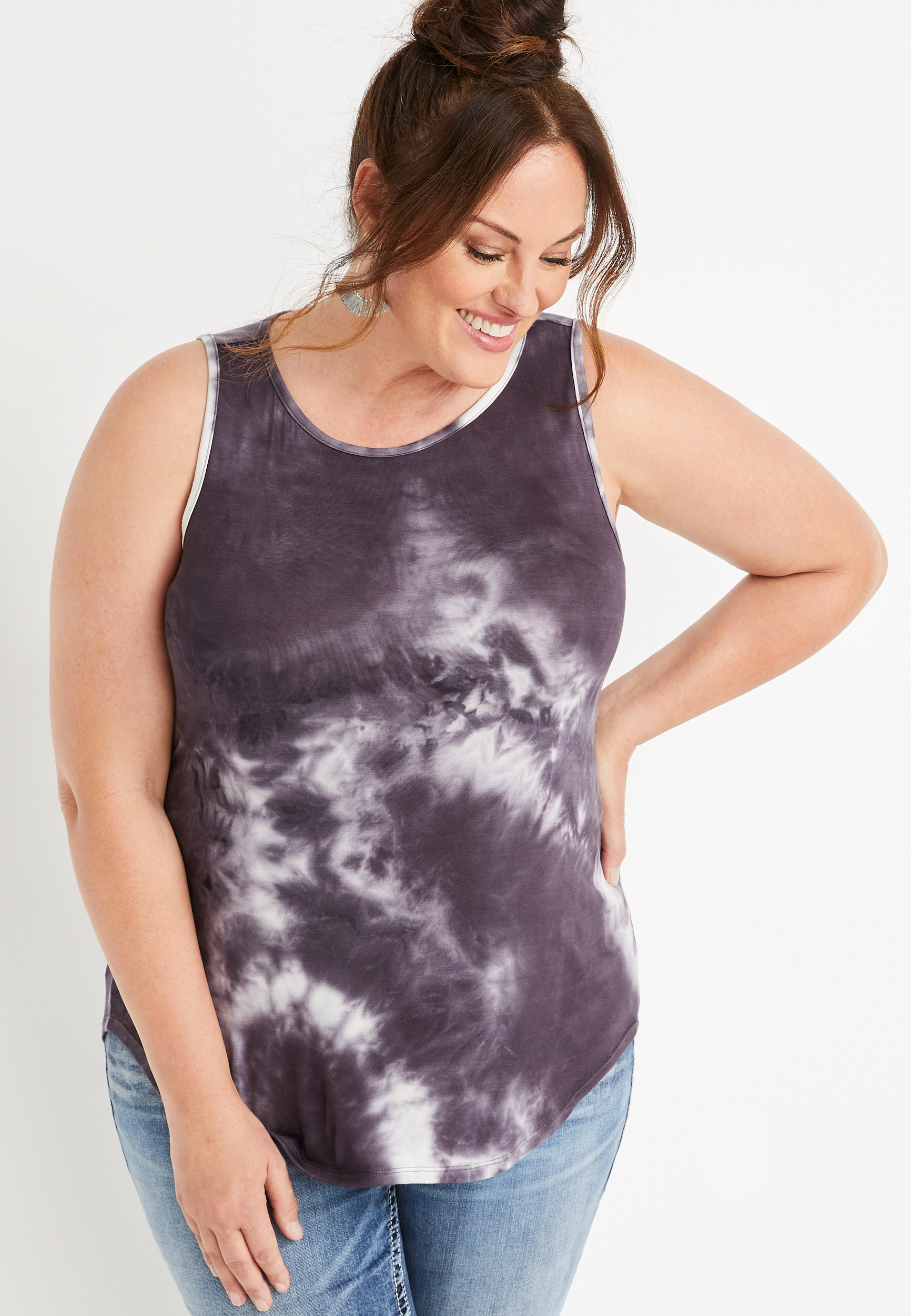 Plus Size 247 Black Tie Dye High Neck Tank Top Maurices 5837