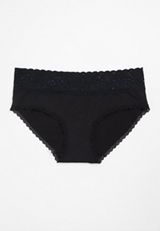 Simply Comfy Wide Lace Trim Cotton Hipster Panty, BLACK, small