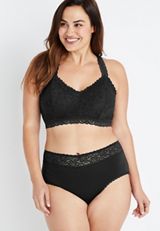 Simply Comfy Wide Lace Trim Cotton Hipster Panty, BLACK, small