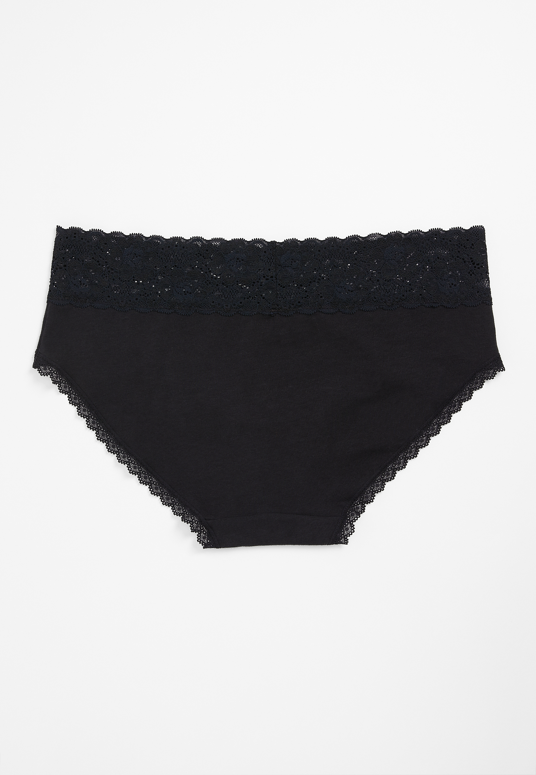 Simply Comfy Wide Lace Trim Cotton Hipster Panty, BLACK, large