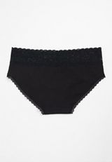 Simply Comfy Wide Lace Trim Cotton Hipster Panty, BLACK, small
