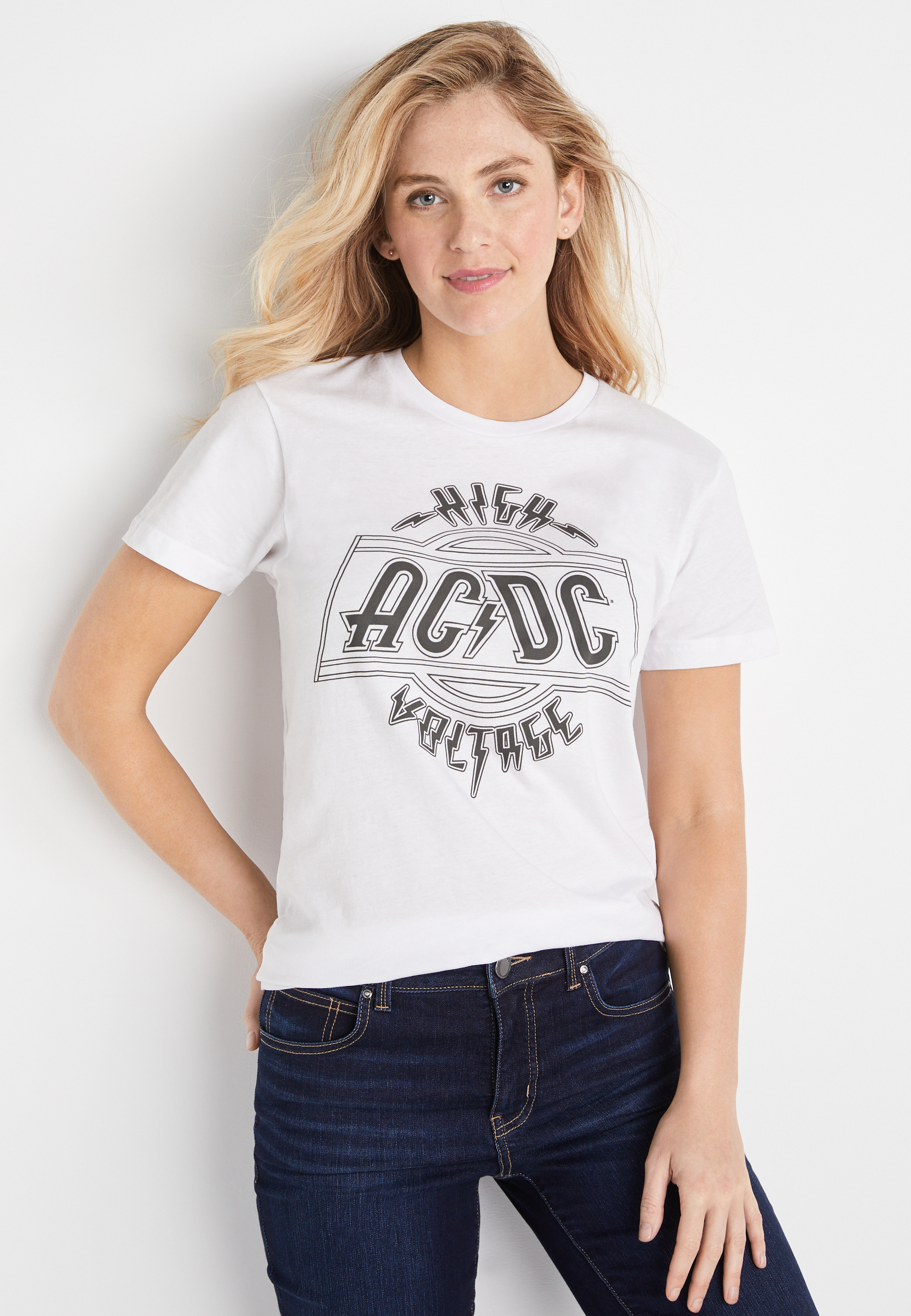 White ACDC Oversized Graphic Tee | maurices