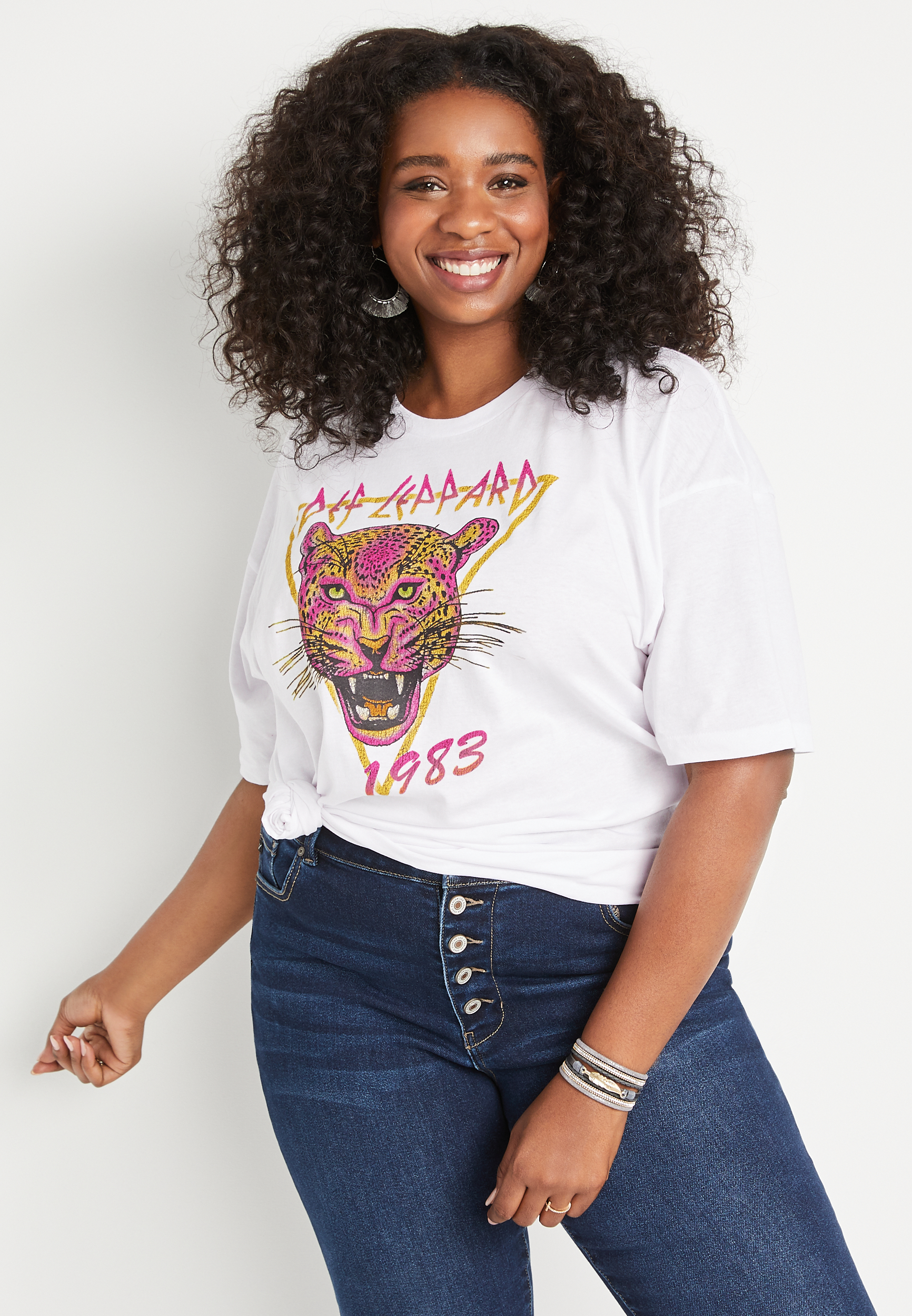 Plus Size White Def Leppard Oversized Graphic Tee | maurices