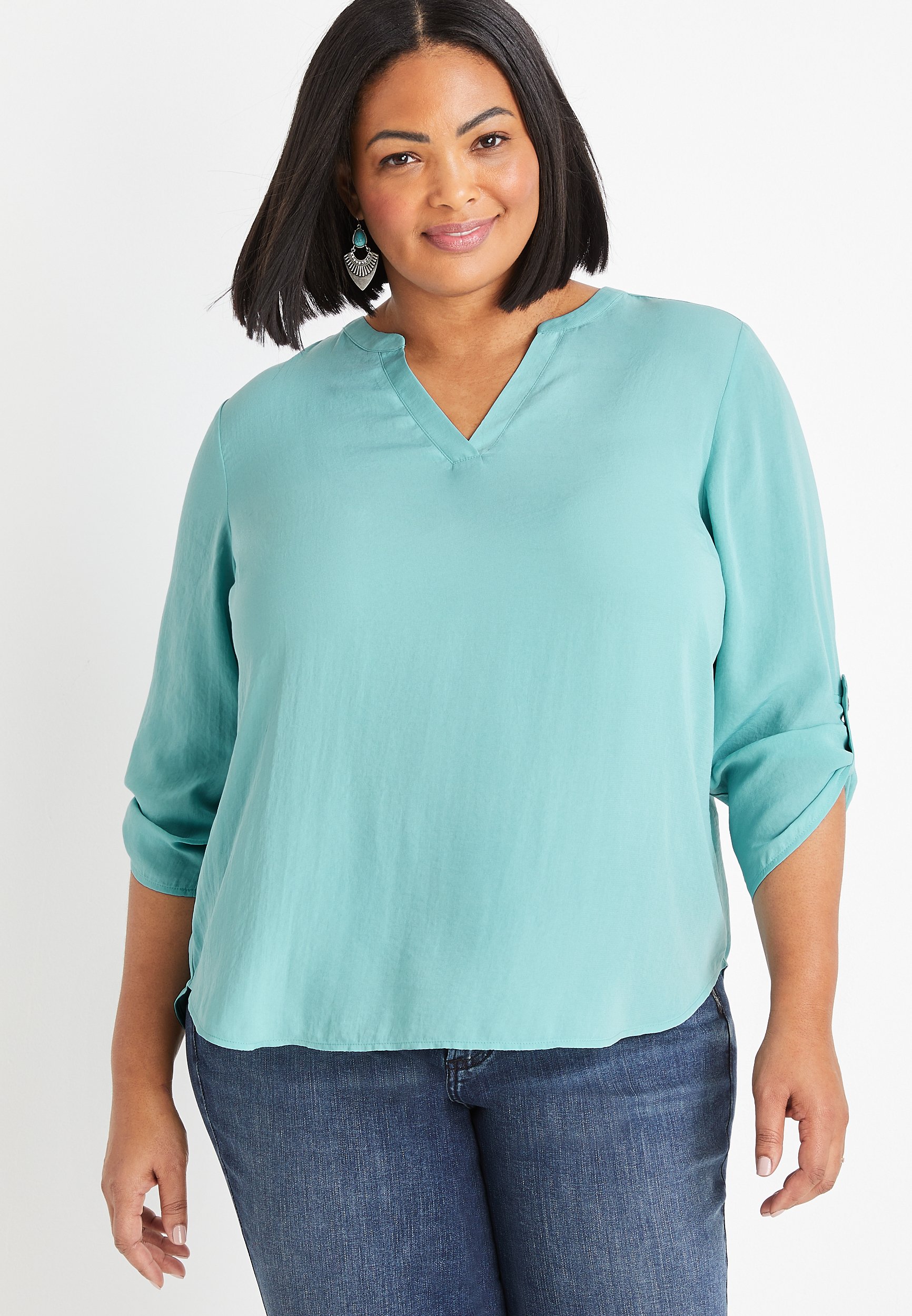 Plus Size Atwood 3/4 Sleeve Popover Blouse | maurices
