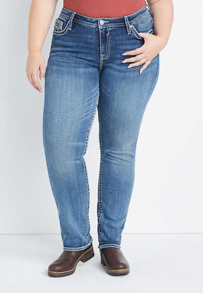 Plus Size Vigoss® Straight Mid Rise White Stitch Jean