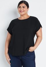 Plus Size Black Zipper Back Blouse, , small