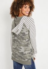 Camo Striped Sleeve Snap Hoodie, OLIVE COMBO, small