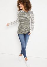 Camo Striped Sleeve Snap Hoodie, OLIVE COMBO, small