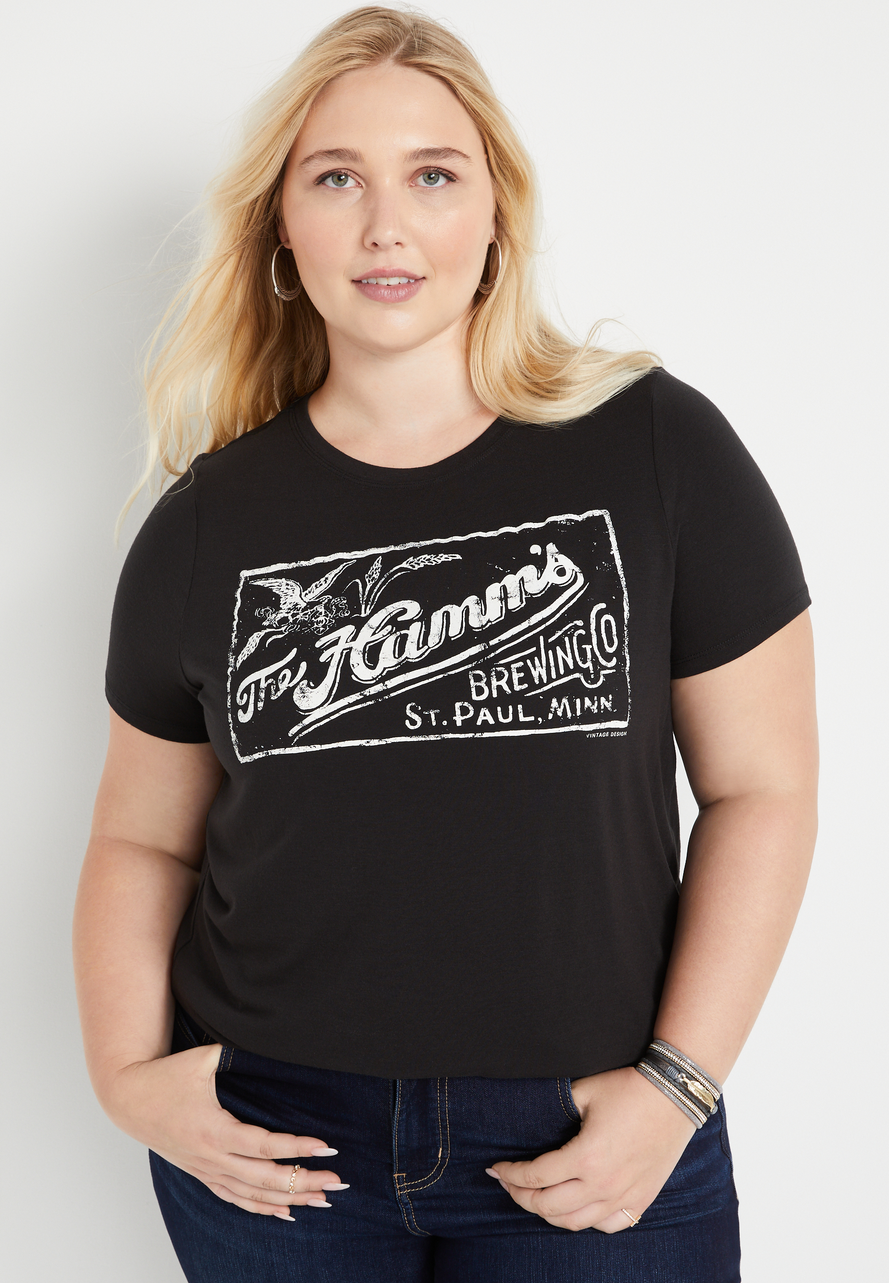 Plus Size Black Hamm's Graphic Tee | maurices