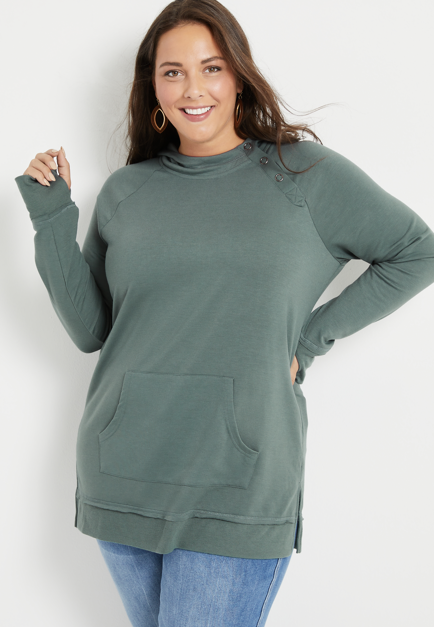 Plus Size Green Snap Hoodie | maurices
