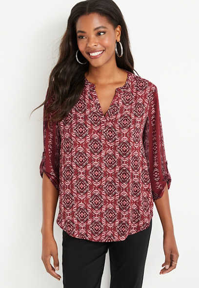 Atwood Ikat 3/4 Sleeve Popover Blouse