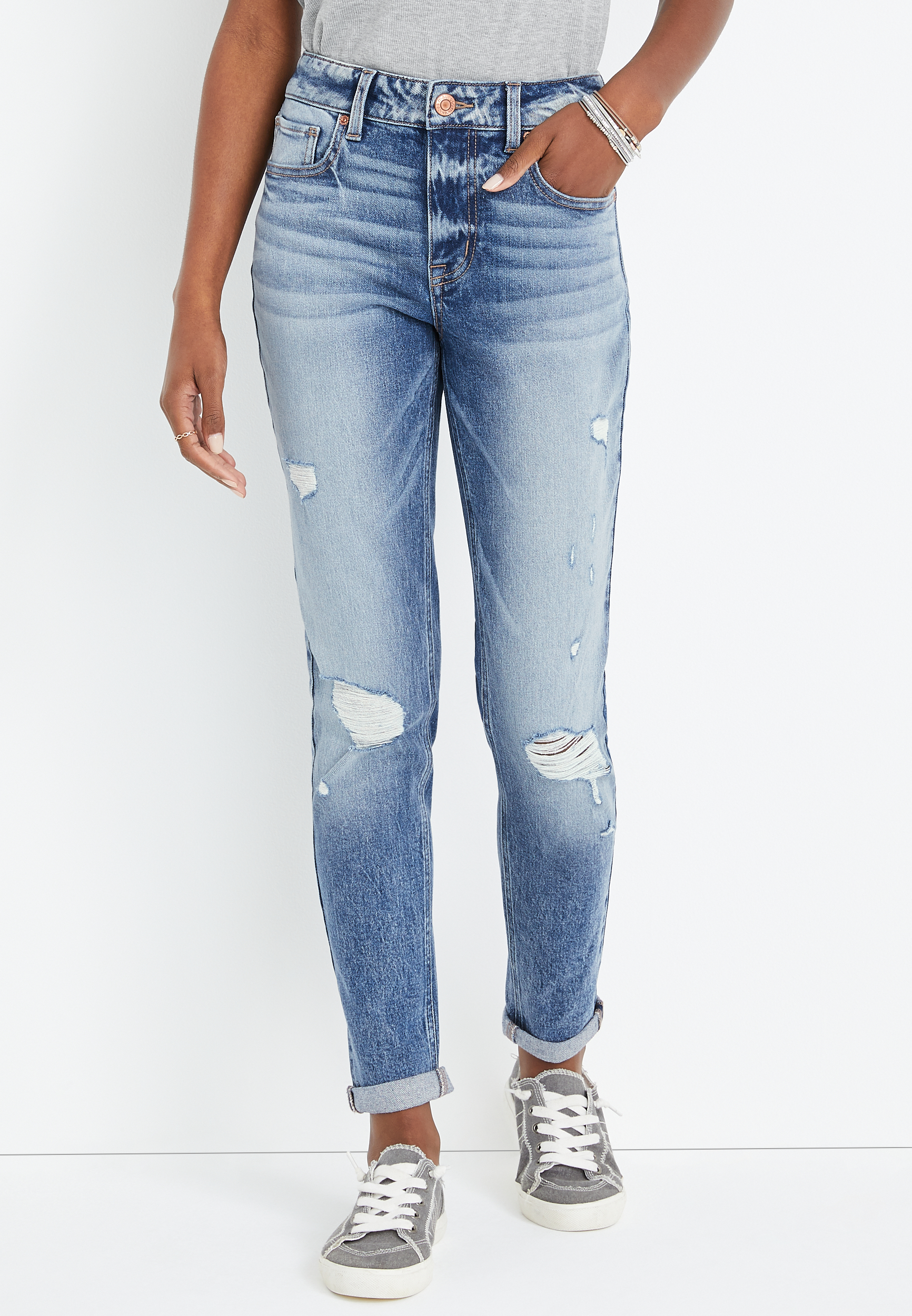 m jeans by maurices™ Boyfriend High Rise Ripped Jean maurices