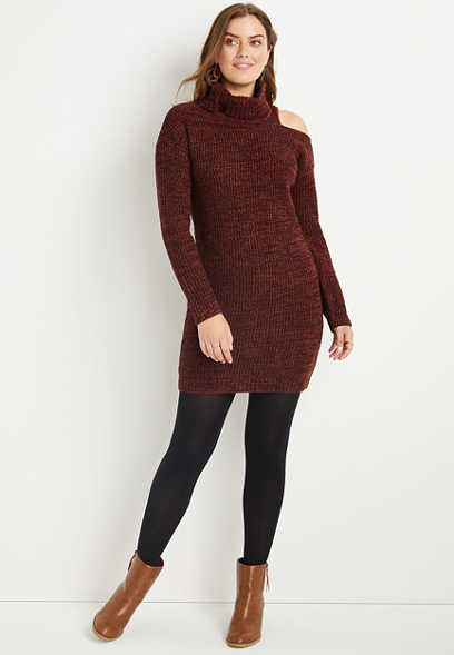 Red Cut Out Turtle Neck Sweater Dress