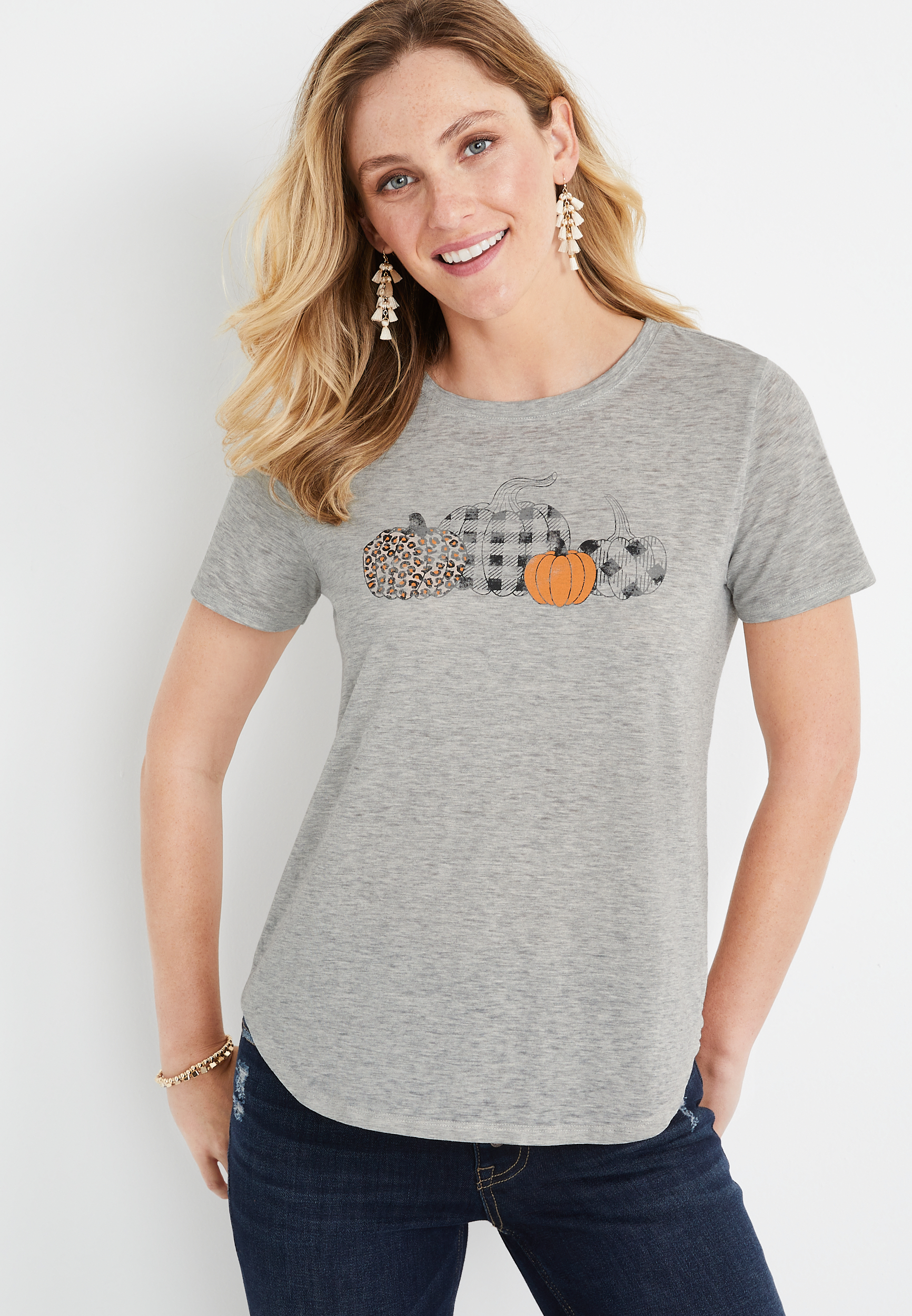 Gray Mixed Pumpkin Graphic Tee | maurices