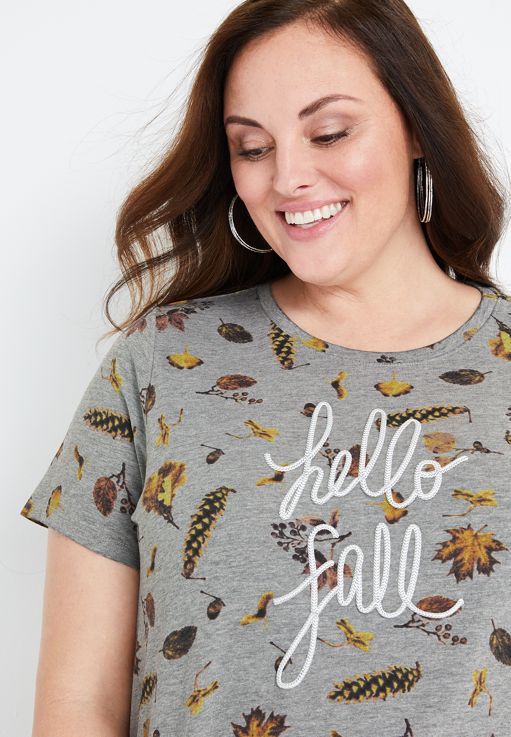 Plus Size Hello Fall Gray Graphic Tee | maurices