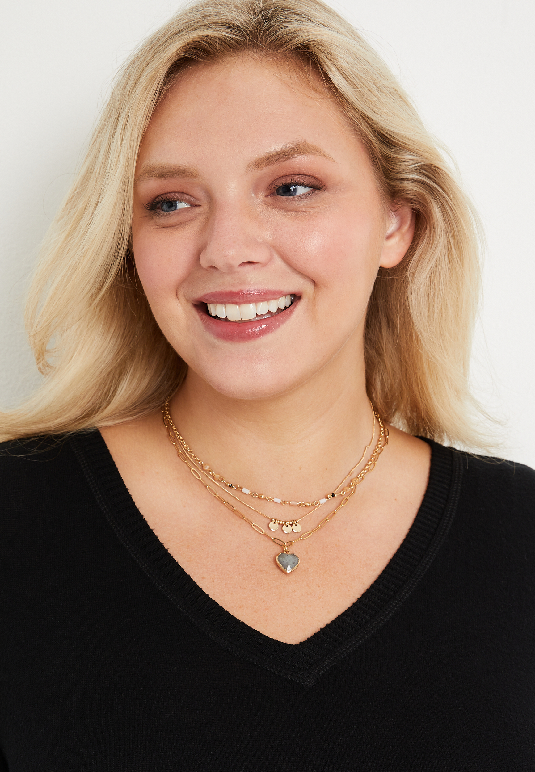 Gold Layered Heart Necklace, , large