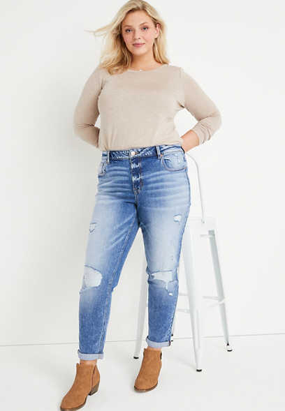Plus Size m jeans by maurices™ Boyfriend High Rise Ripped Jean