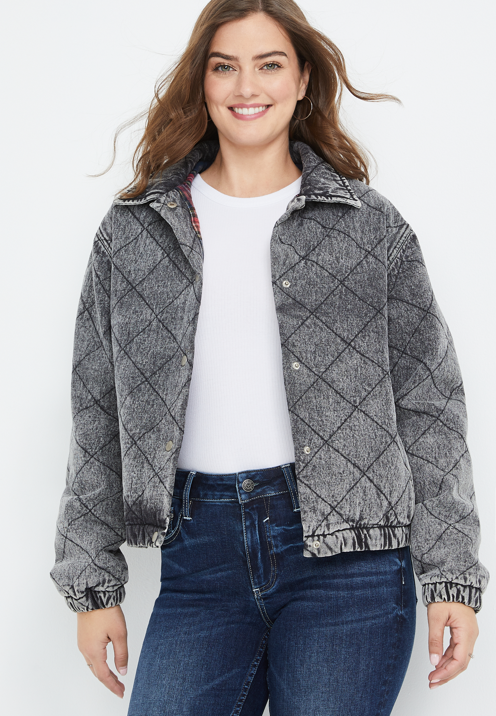 womens gray quilted jacket