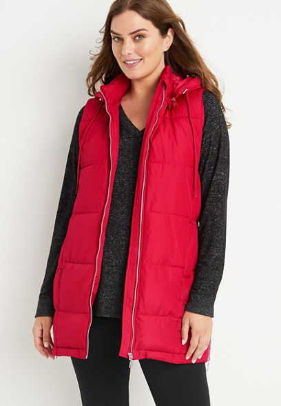 Solid Long Hooded Puffer Vest