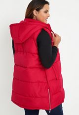 Plus Size Hooded Longlined Puffer Vest, ROYAL RUBY, small