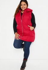 Plus Size Hooded Longlined Puffer Vest, ROYAL RUBY, small