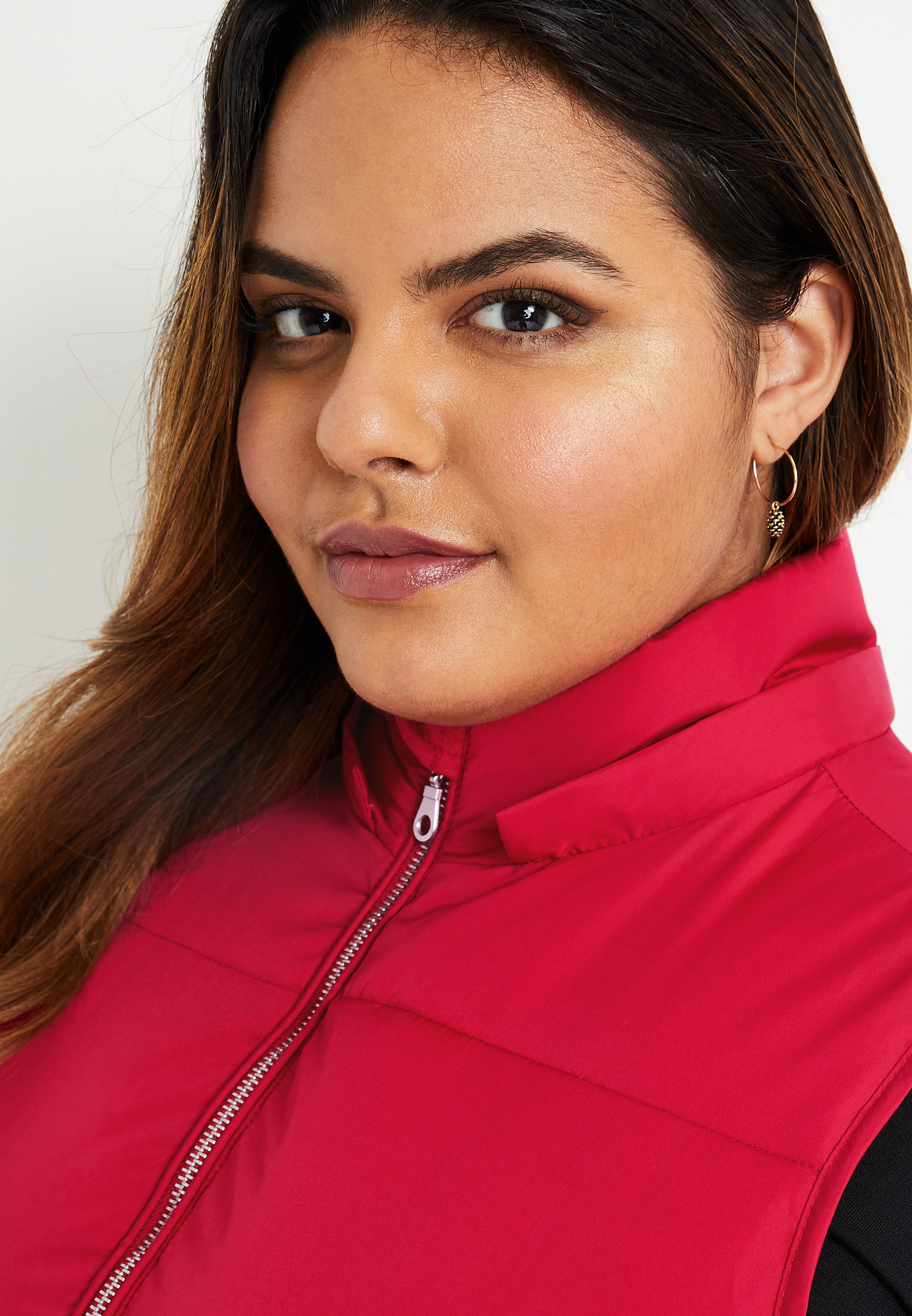 Plus Size Hooded Longlined Puffer Vest, ROYAL RUBY, large
