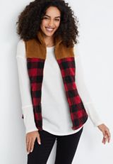 Buffalo Plaid Sherpa Block Vest, C5179, small