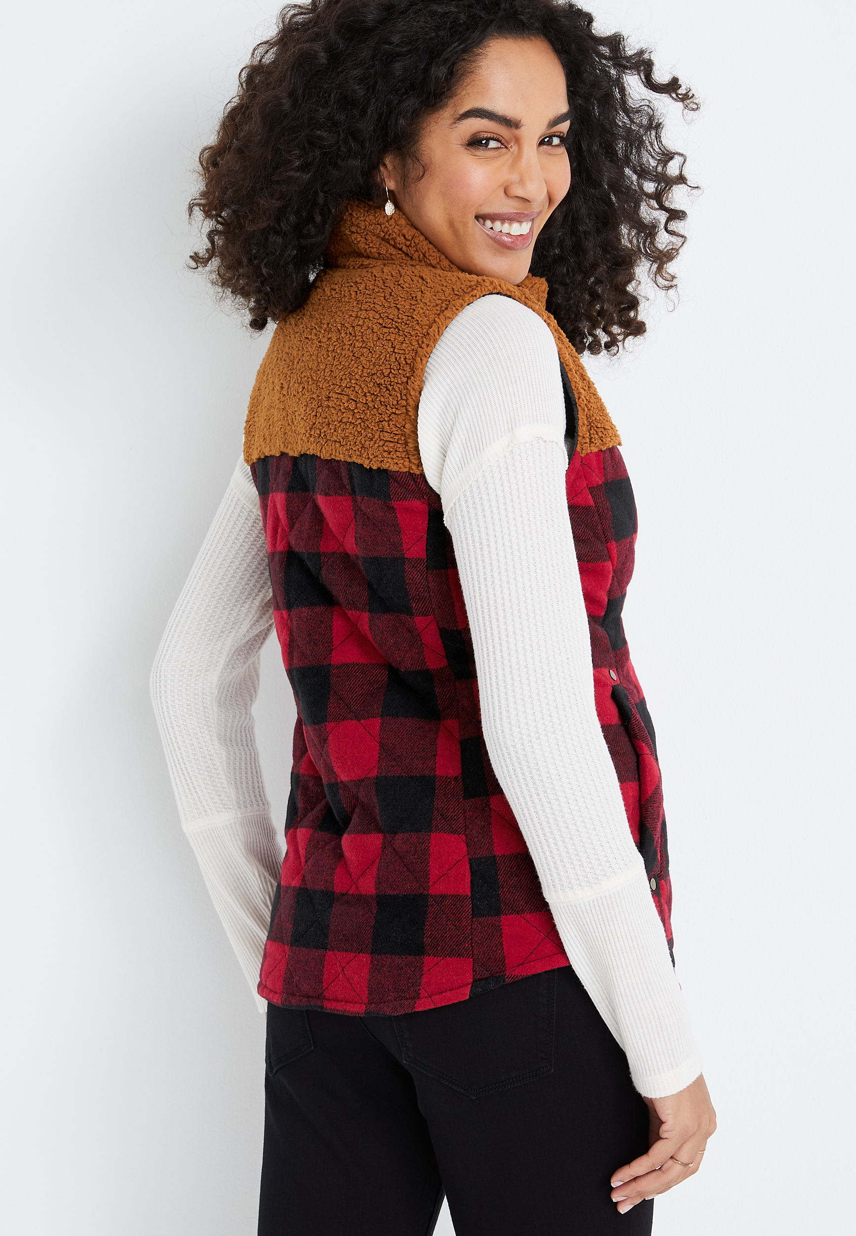 Buffalo Plaid Sherpa Block Vest, C5179, large