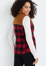 Buffalo Plaid Sherpa Block Vest, C5179, small