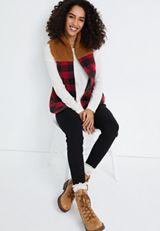 Buffalo Plaid Sherpa Block Vest, C5179, small