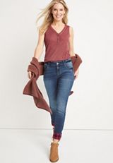 m jeans by maurices&trade; Super Soft Mid Rise Plaid Cuffed Jegging, C258, small