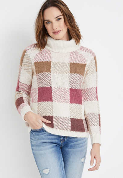 Plaid Turtle Neck Sweater
