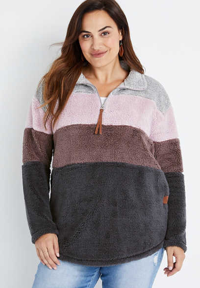 Plus Size Lodge Colorblock Sherpa Sweatshirt