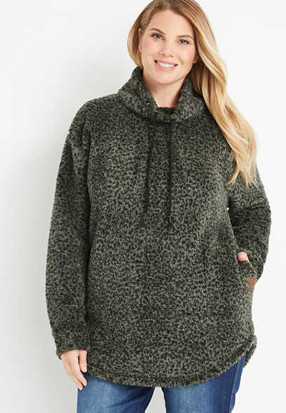 Plus Size Lodge Olive Leopard Sherpa Sweatshirt